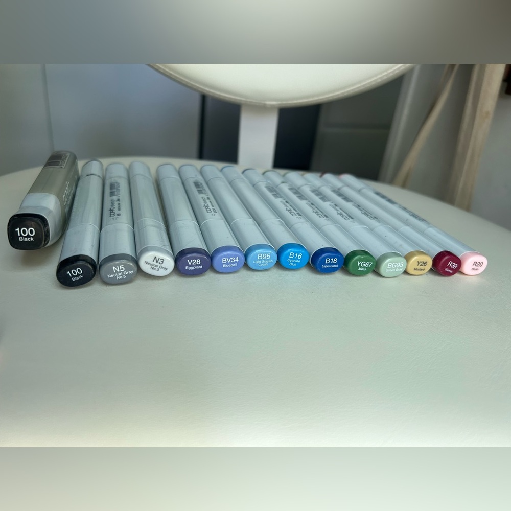 Copic Sketch Markers (set of 13 + 1 refill) 🎨R, Y, G, B, Pink, Purple, Neutral